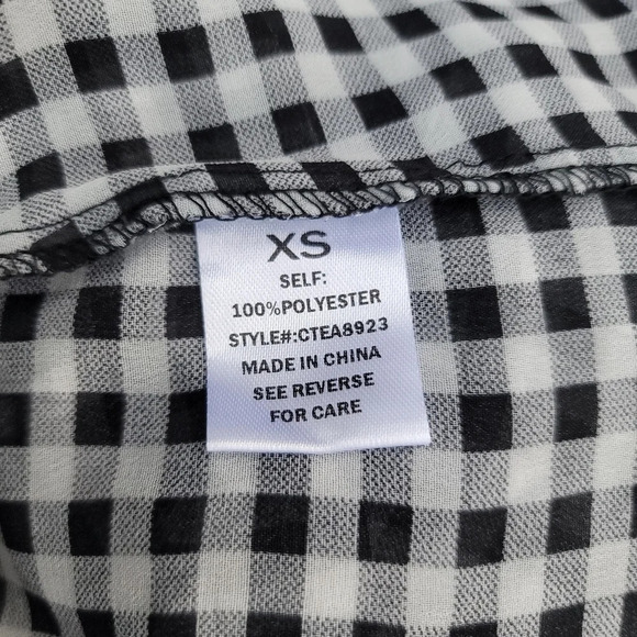 Elodie Womens Top Black White Cold Shoulder Tie Neck Short Sleeve Check Sz XS - Picture 8 of 8